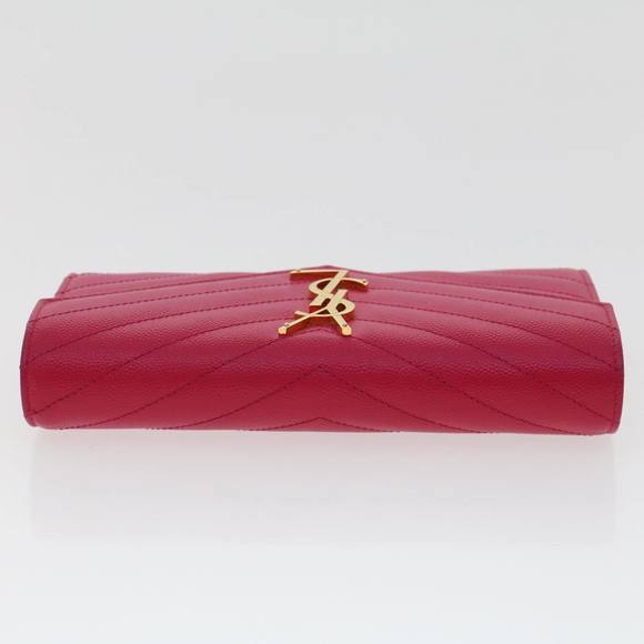 SAINT LAURENT V Stitch Wallet Leather Pink CFP372264 Auth am4748 - Picture 5 of 16